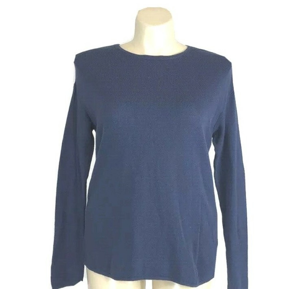 J.Jill Sweater MED Dark Blue Long Sl Drop Shoulder Woven‎ Cotton Bl Casual Top